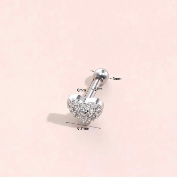 💖 16g 1 Piece CZ Heart Ear Stud NWT - Picture 6 of 10